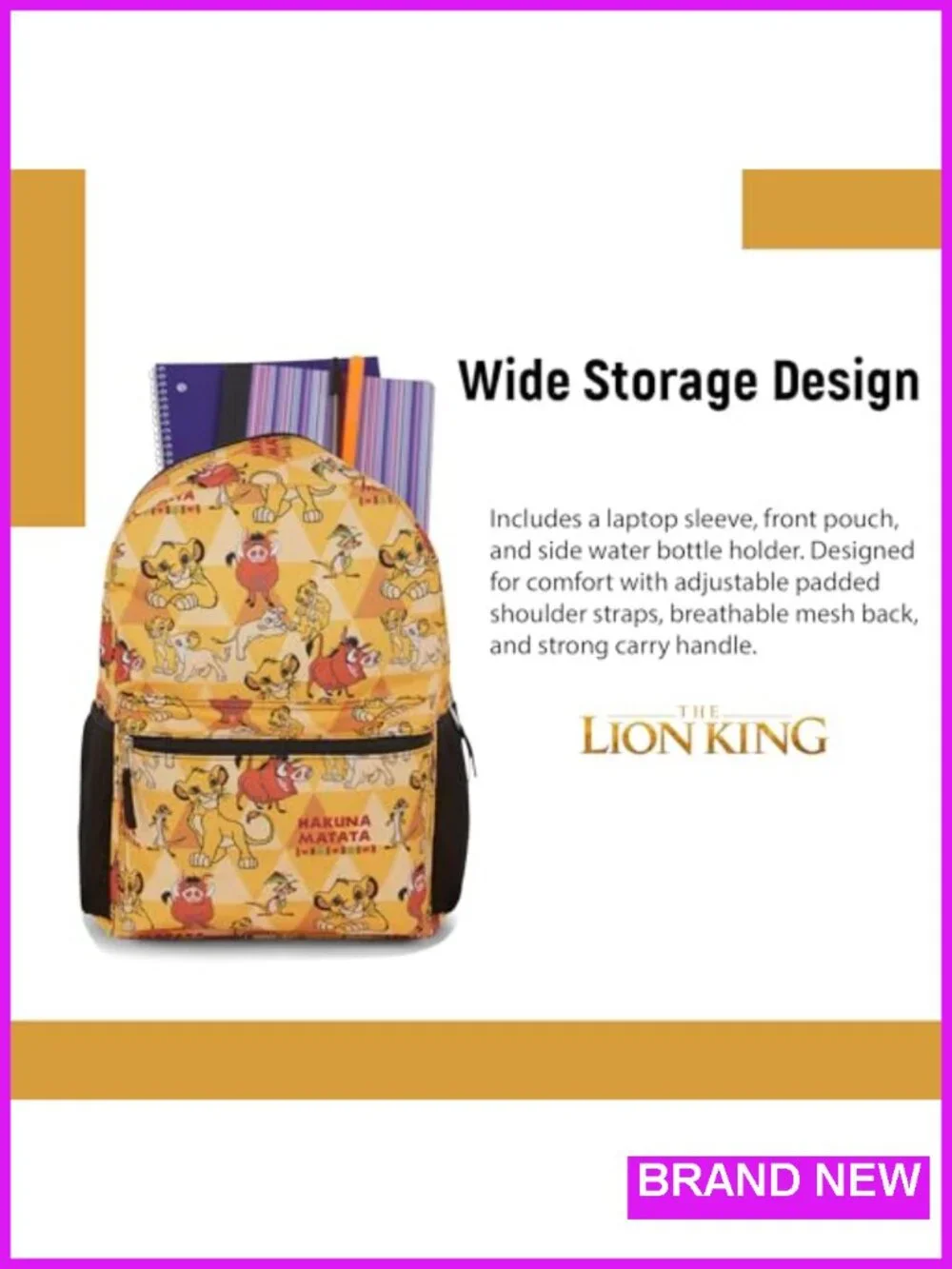 Disney Lion King Kids Backpack - School Bag with Simba Print